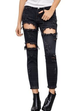 One Teaspoon Trashed Freebirds Fox Black Distressed Low Rise Jeans 24